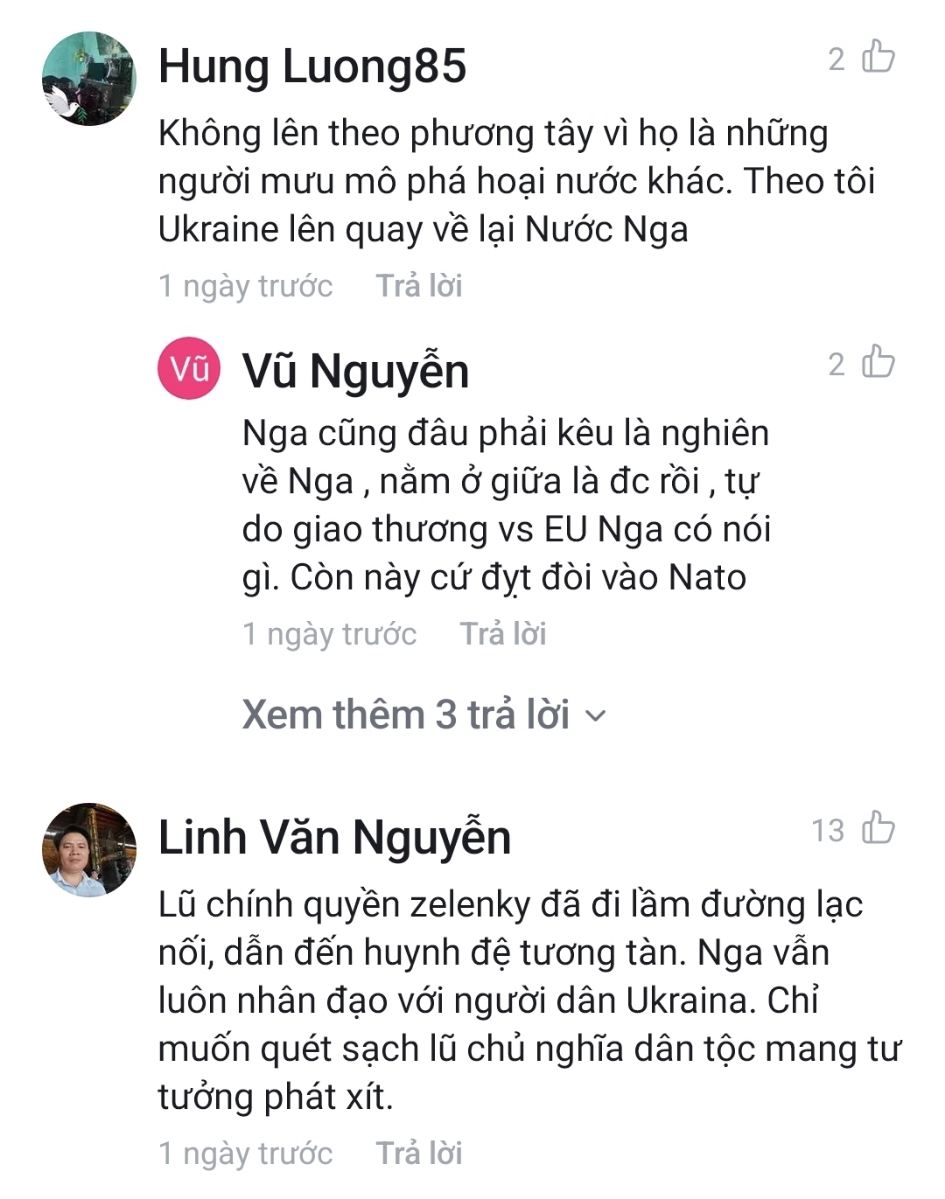 Dân ở đâu mà thờ thằng putin khát máu vậy ta? Bores nên nhớ: Ukraine cũng giống như VN là nước độc