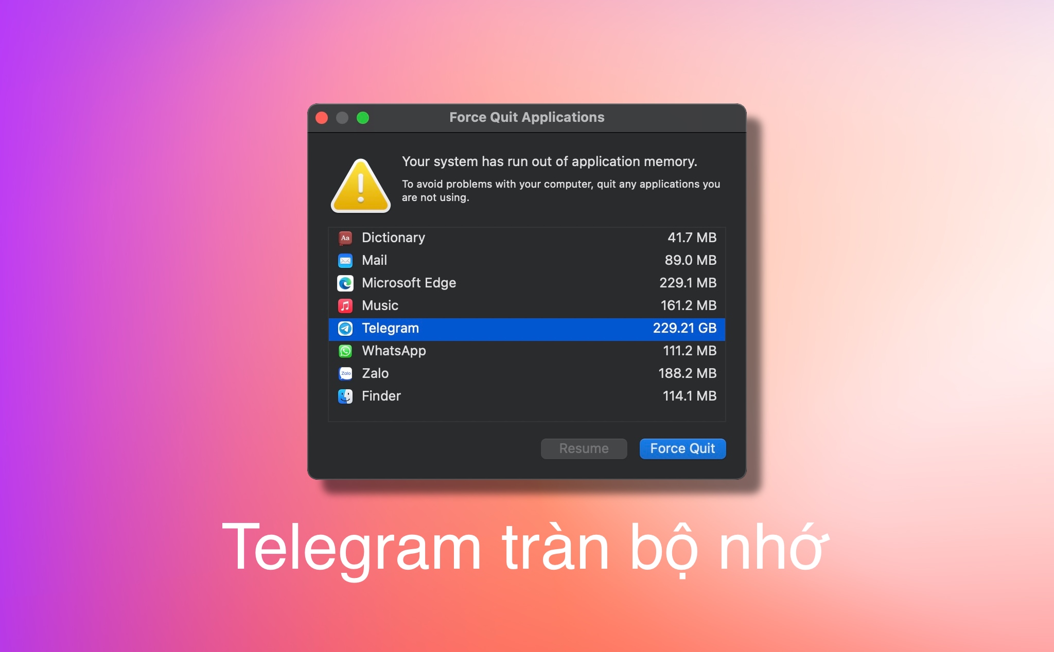 Telegram bị lỗi tràn bộ nhớ, anh em có bị không?