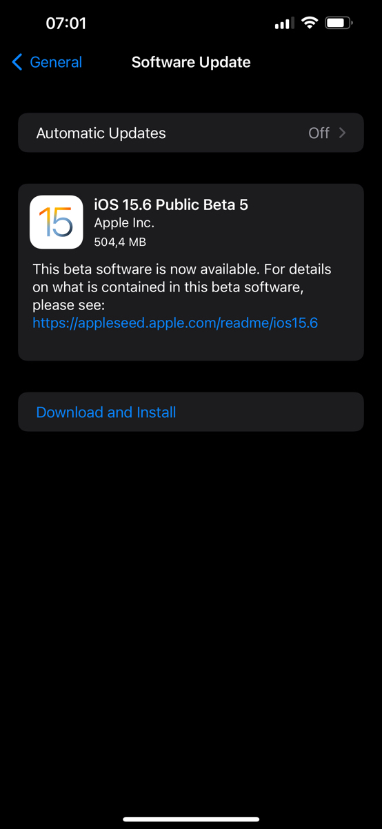 iOS 15.6 beta 5.