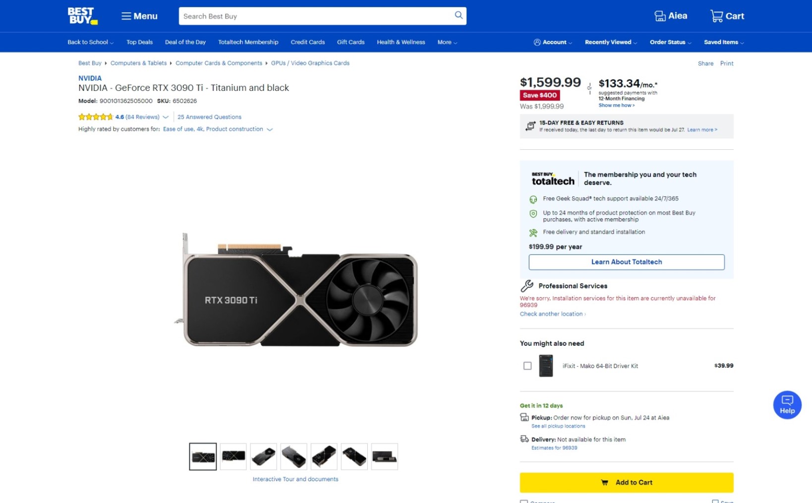 NVIDIA GeForce RTX 3090 Ti Founder Edition giảm 400 USD so với giá đề xuất