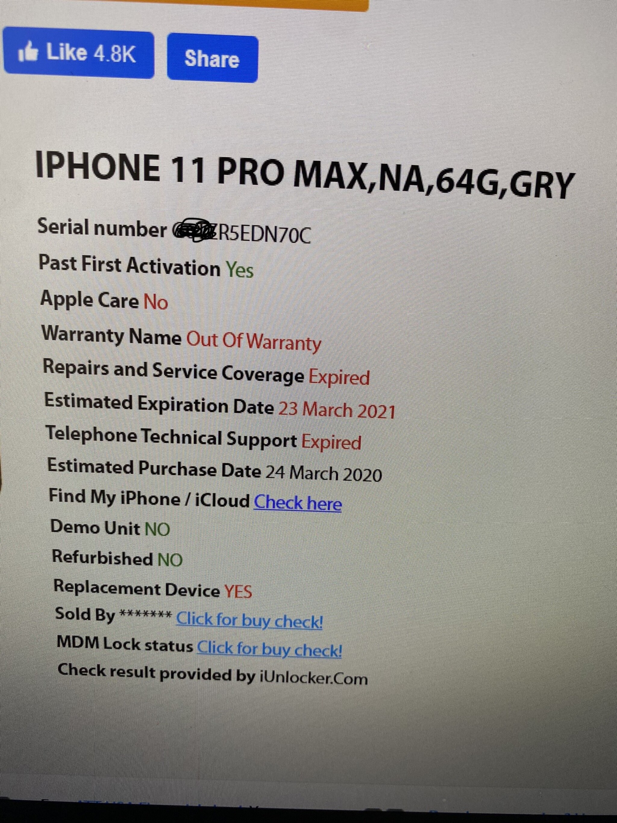 Ngày mua iphone check trên apple support chậm 1 năm so với các trang check khác.