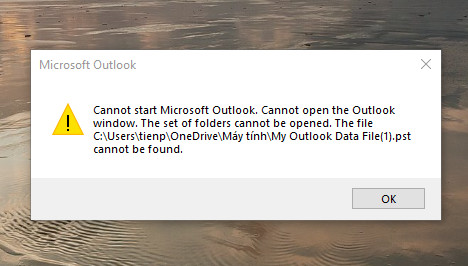 Các bác cho em hỏi cách xử lý vấn đề này với. Outlook của em mở lên báo thiếu file my outlook...