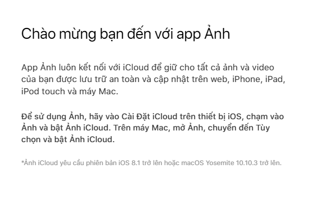 Ảnh iCloud ko còn truy cập được trên các thiết bị ko phải của Apple, thiết bị phải từ phiên bản...