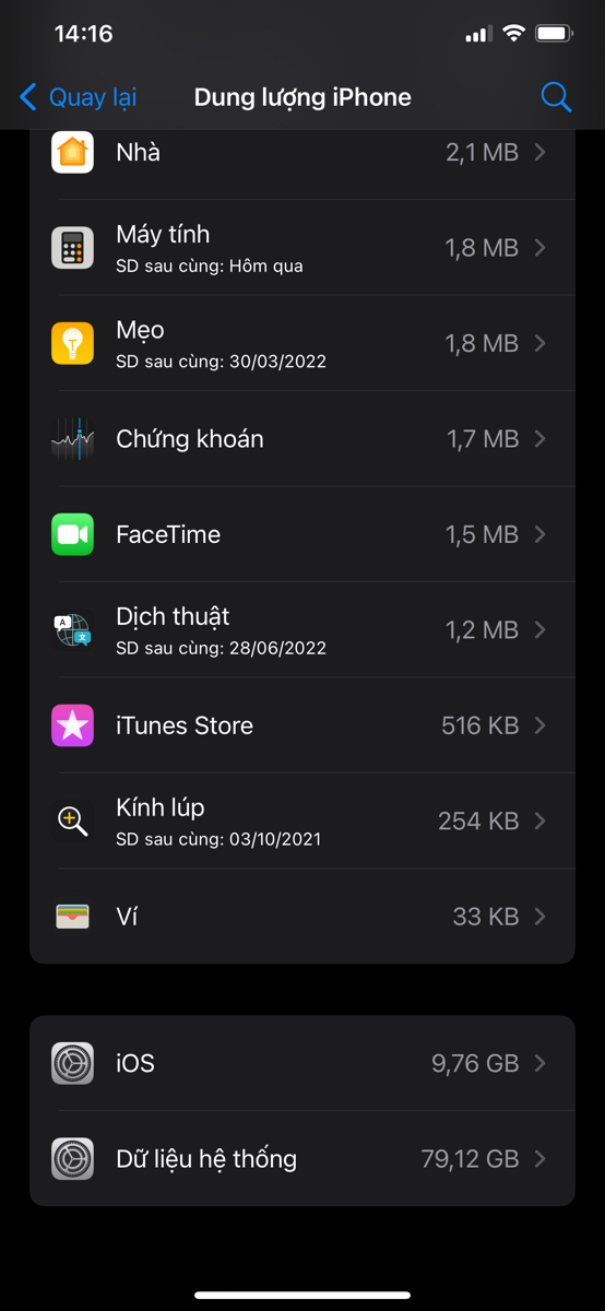 Dung lượng iPhone