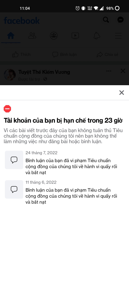 Đi chửi lộn với bọn ất ơ thì tài khoản bị hạn chế