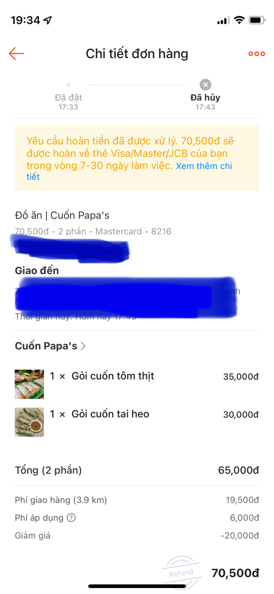 Đặt hàng k có tài xế giao phải huỷ đơn, kiểu này hôm nào mà còn đúng 70k chắc chờ 7-30 ngày sau mới