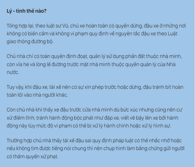 Đậu xe trước cửa hàng hay nhà ở của người khác cũng gọi là có quyền thì chắc luật rừng :) chủ nhà...