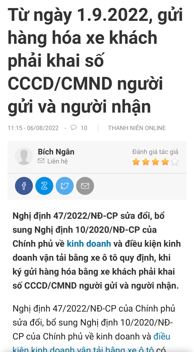 Từ ngày 1.9.2022, gửi hàng hóa xe khách phải khai số CCCD/CMND người gửi và người nhận