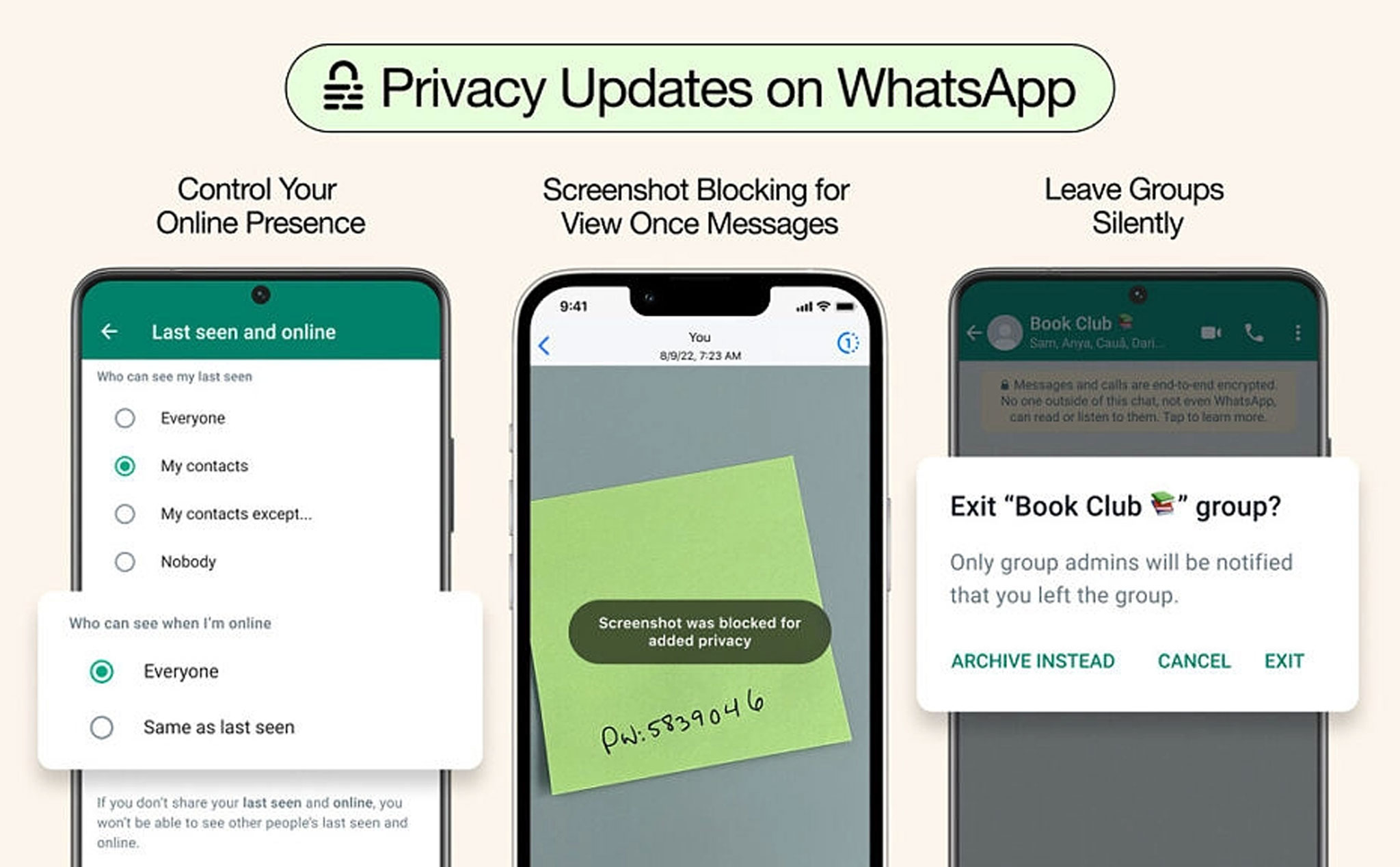 WhatsApp update tính năng chặn chụp màn hình và cho phép âm thầm thoát nhóm