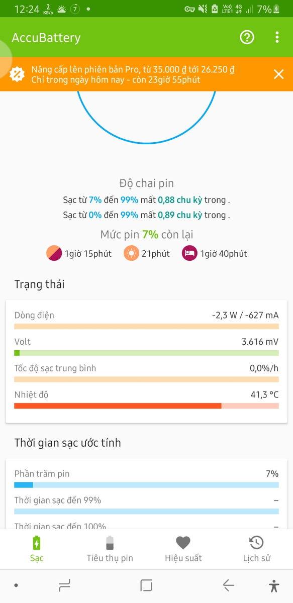 Khi phone tiêu điện nhiều hơn cả công suất sạc... (Nếu thấy âm watt thì sạc nhưng %pin vẫn giảm)