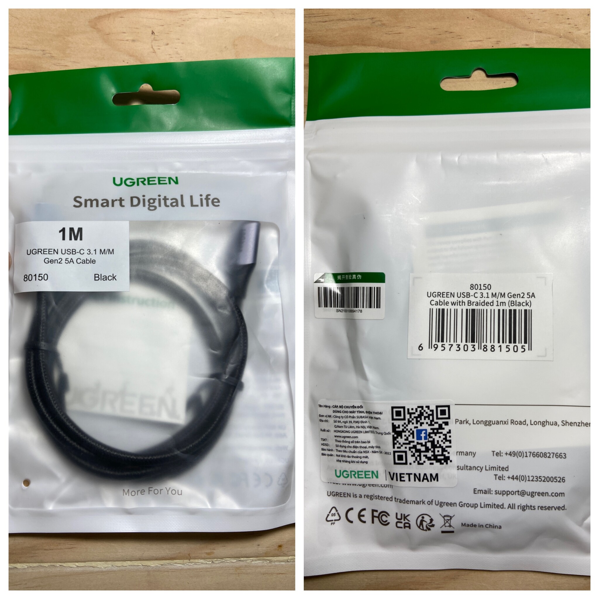 UGREEN 100W USB-C PD Thunderbolt 3 Cable - 80150