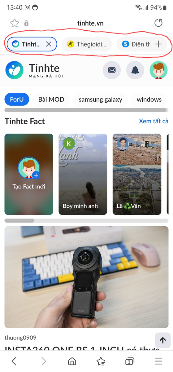 Samsung Internet có tab như vầy xài tiện ghê