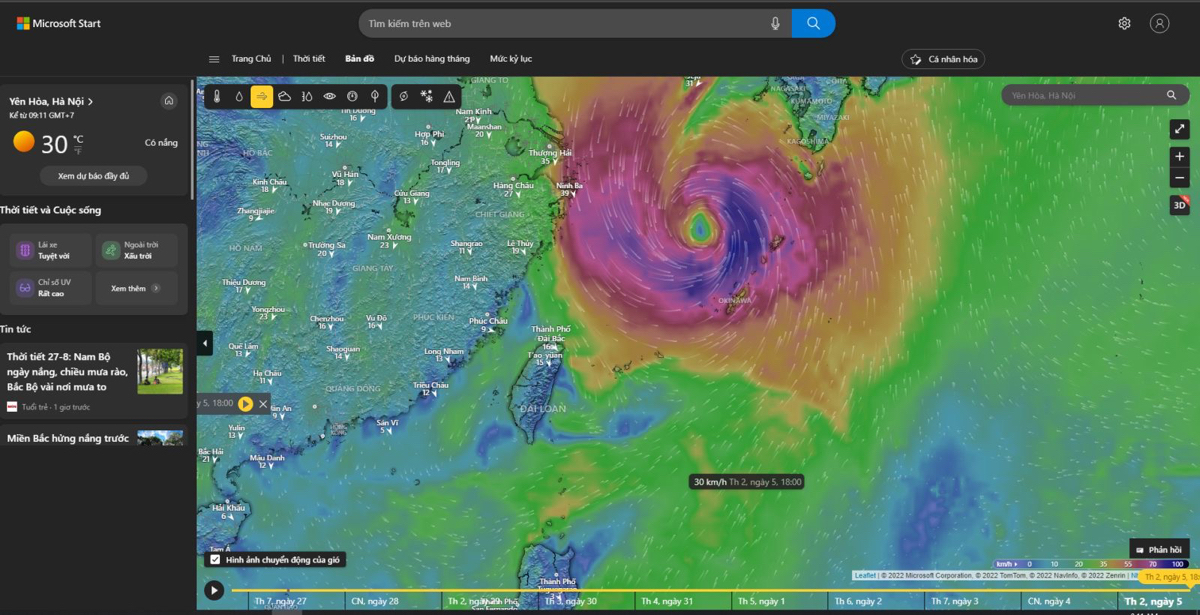 Microsoft start dự báo sẽ có siêu bão hình thành ngày 1/9 . Và dự nó đi vào Nhật, Trung :flushed::f
