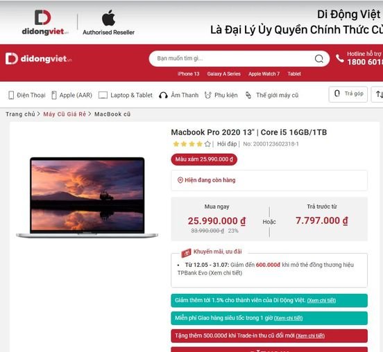 Cho em hỏi em đang dự định mua một con Macbook tầm 20 triệu hơn, đang nhắm Macbook Air M1...