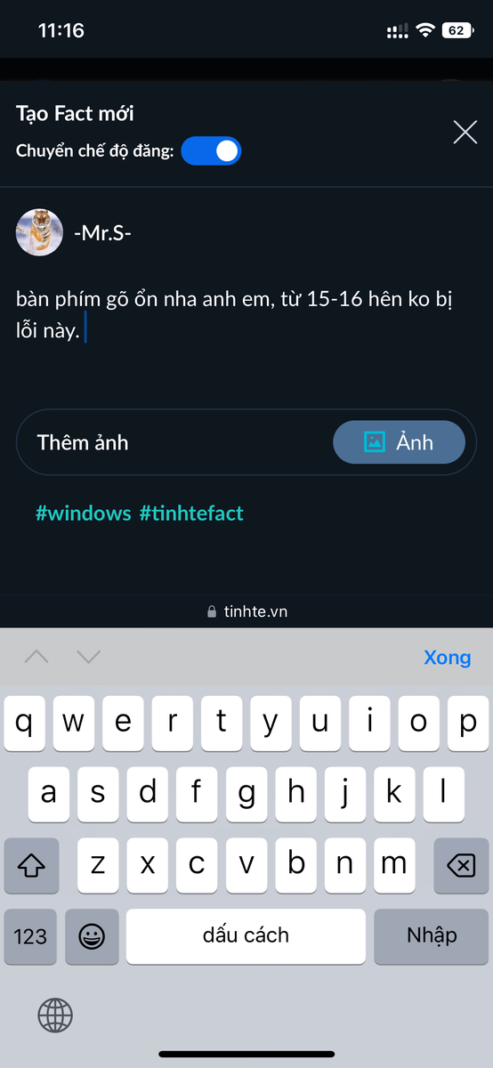 bàn phím gõ ổn nha anh em, từ 15-16 hên ko bị lỗi này.