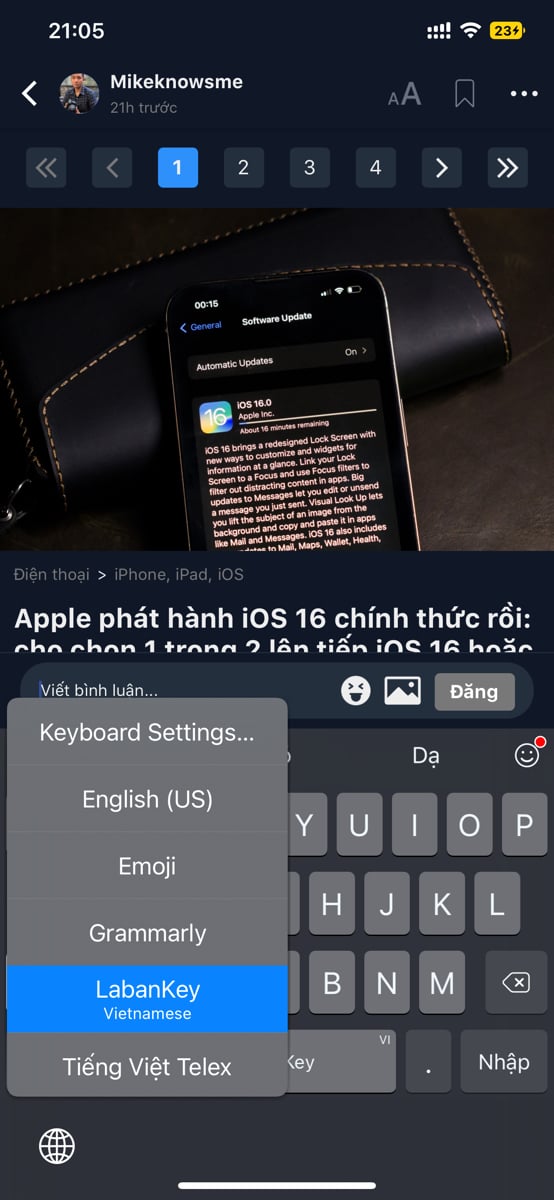 ANH EM LÊN IOS 16 CÓ BỊ LỖI BỘ GÕ TIẾNG VIỆT KHÔNG?