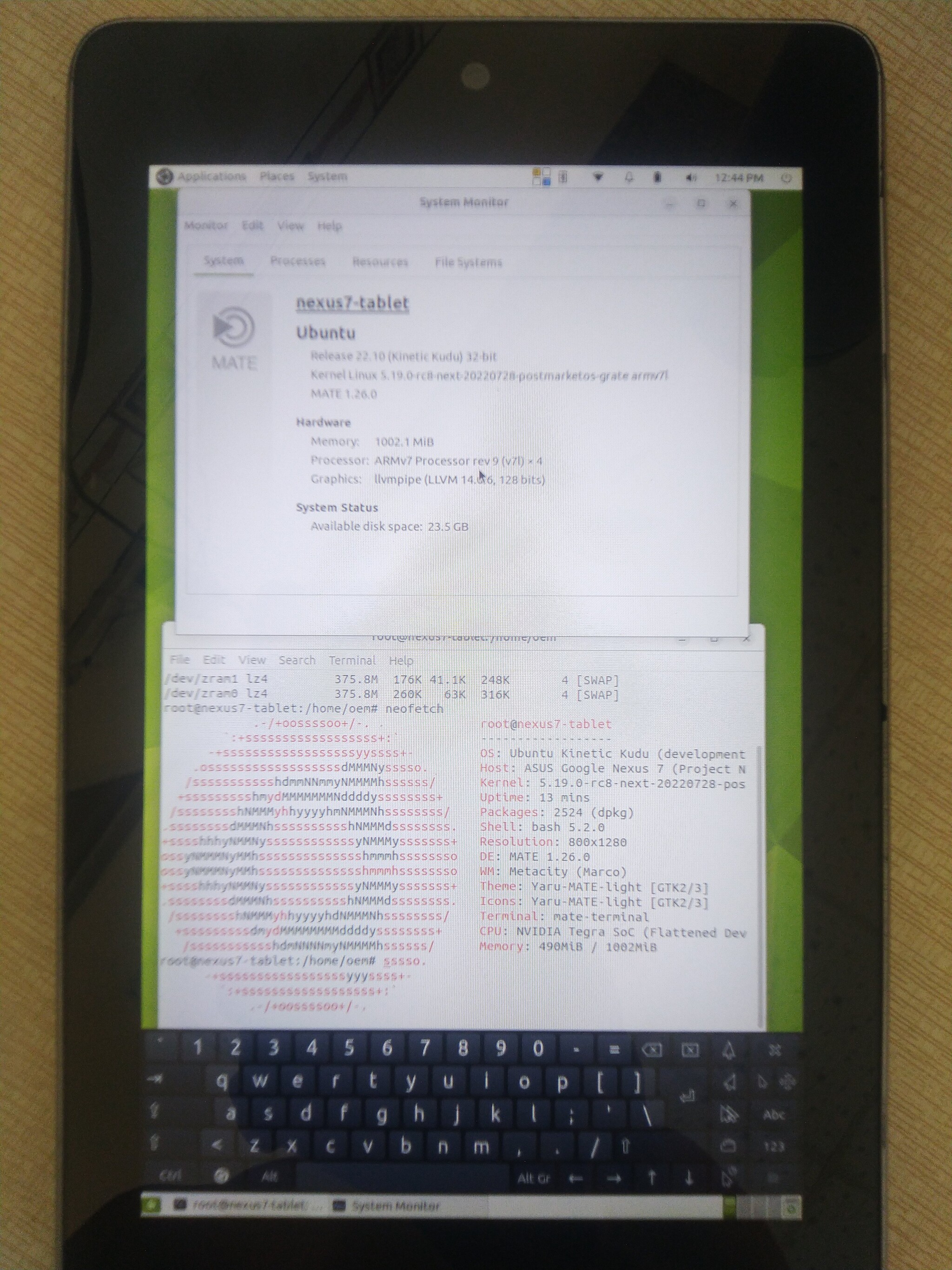 Ubuntu MATE 22.10 Kinetic Kudu Nexus 7 2012 grouper rev. E1565 kernel-5.19.0_rc8