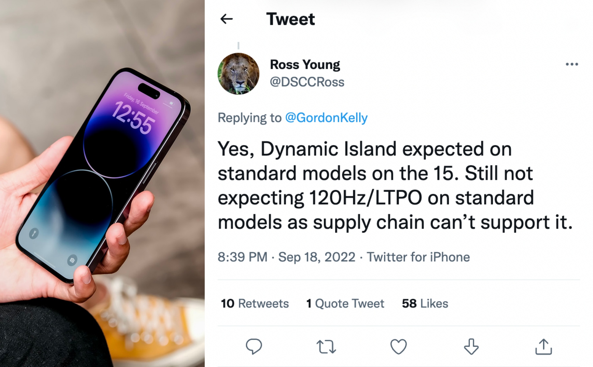 Ross Young: Dynamic Island sẽ được trang bị trên toàn bộ series iPhone 15