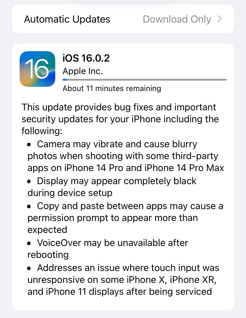 Đã có cập nhật IOS 16.0.2