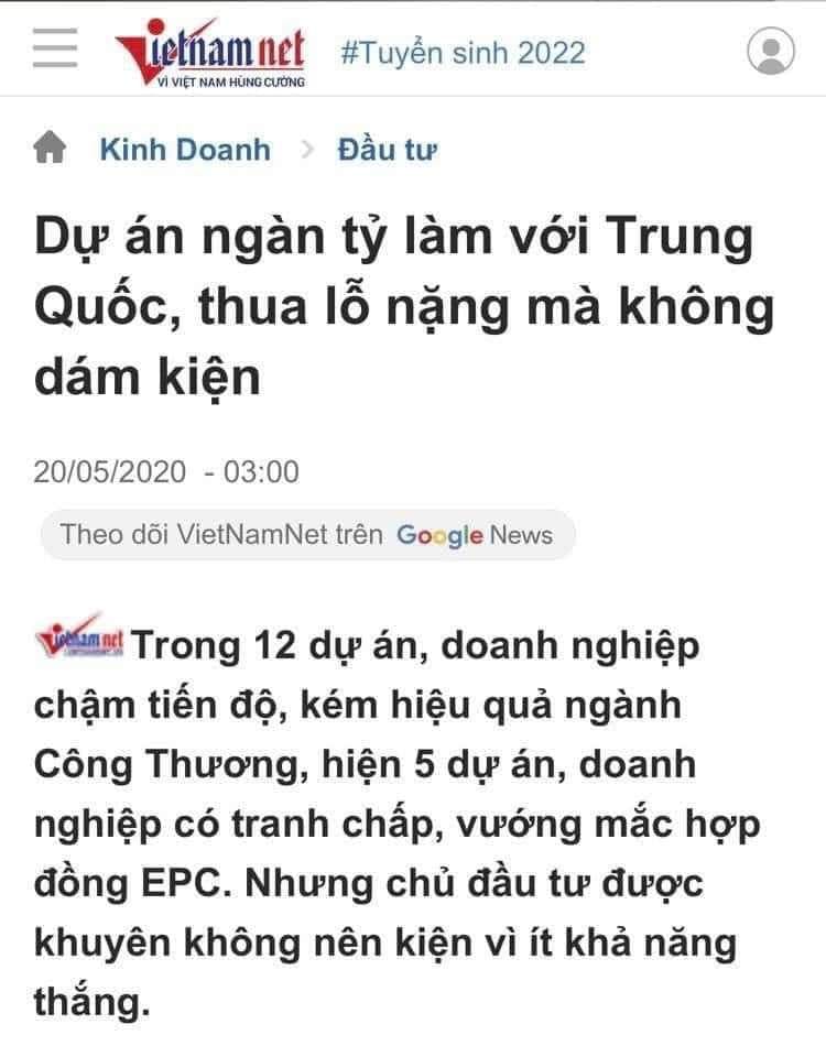 dự án Cát Linh - Hà Đông China nó làm như vậy đấy, nhưng lại còn bị nó kiện ra toà án quốc tế...