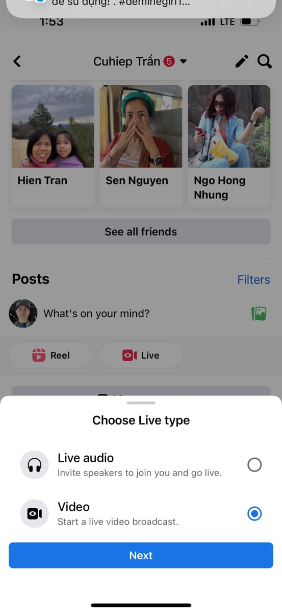 Facebook cho live audio rồi.