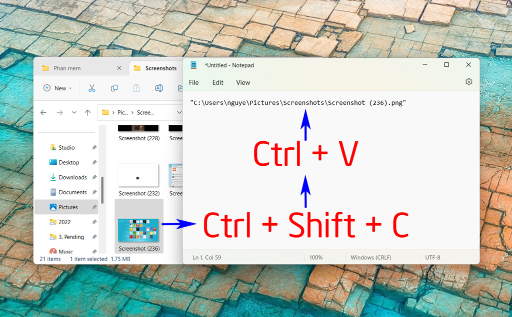 Thủ thuật Windows 11 22H2: copy đường dẫn của file bằng phím tắt Ctrl + Shift + C