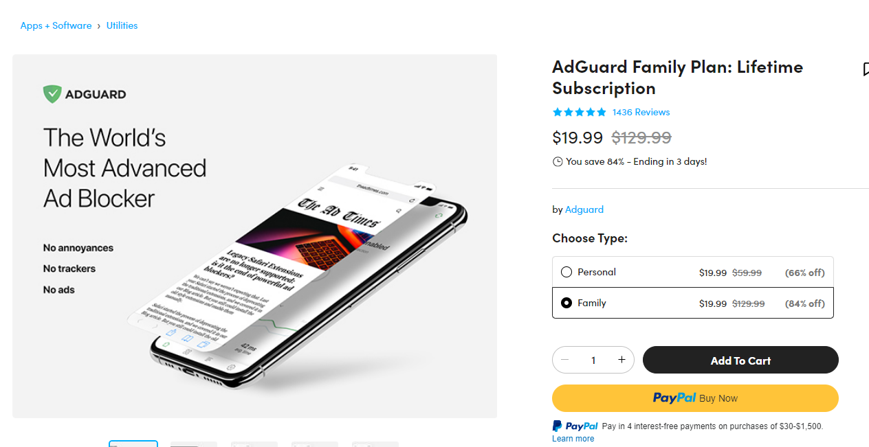 Hot Deal: AdGuard Family Plan: Lifetime Subscription 16$