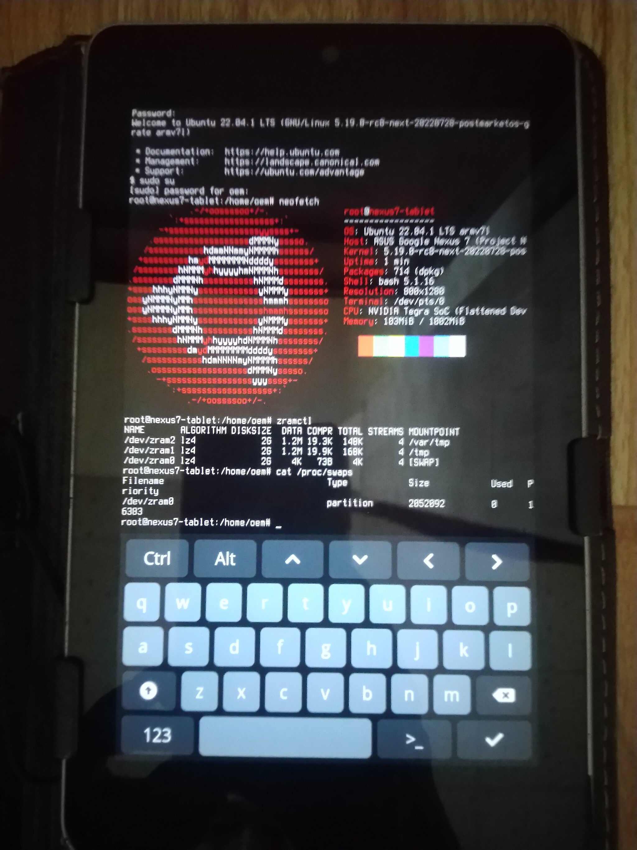 Ubuntu 22.04.5 ttyescape Nexus 7 2012 wifi 3G rev.E1565 kernel-6.1.0-postmarketos-grate