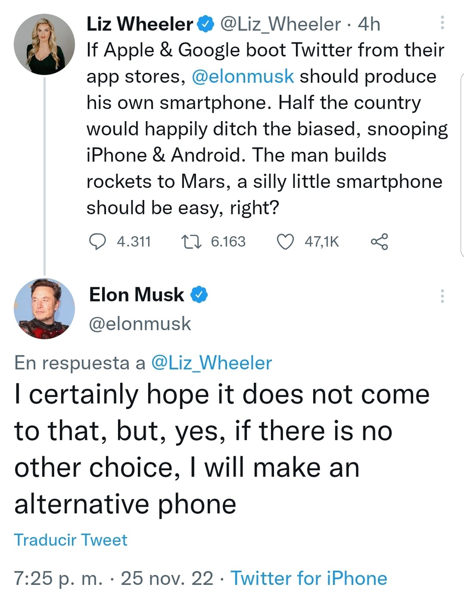 Elon Musk xác nhận ông sẽ làm smartphone khi được hỏi nếu Apple và Google cấm Twitter trên chợ...