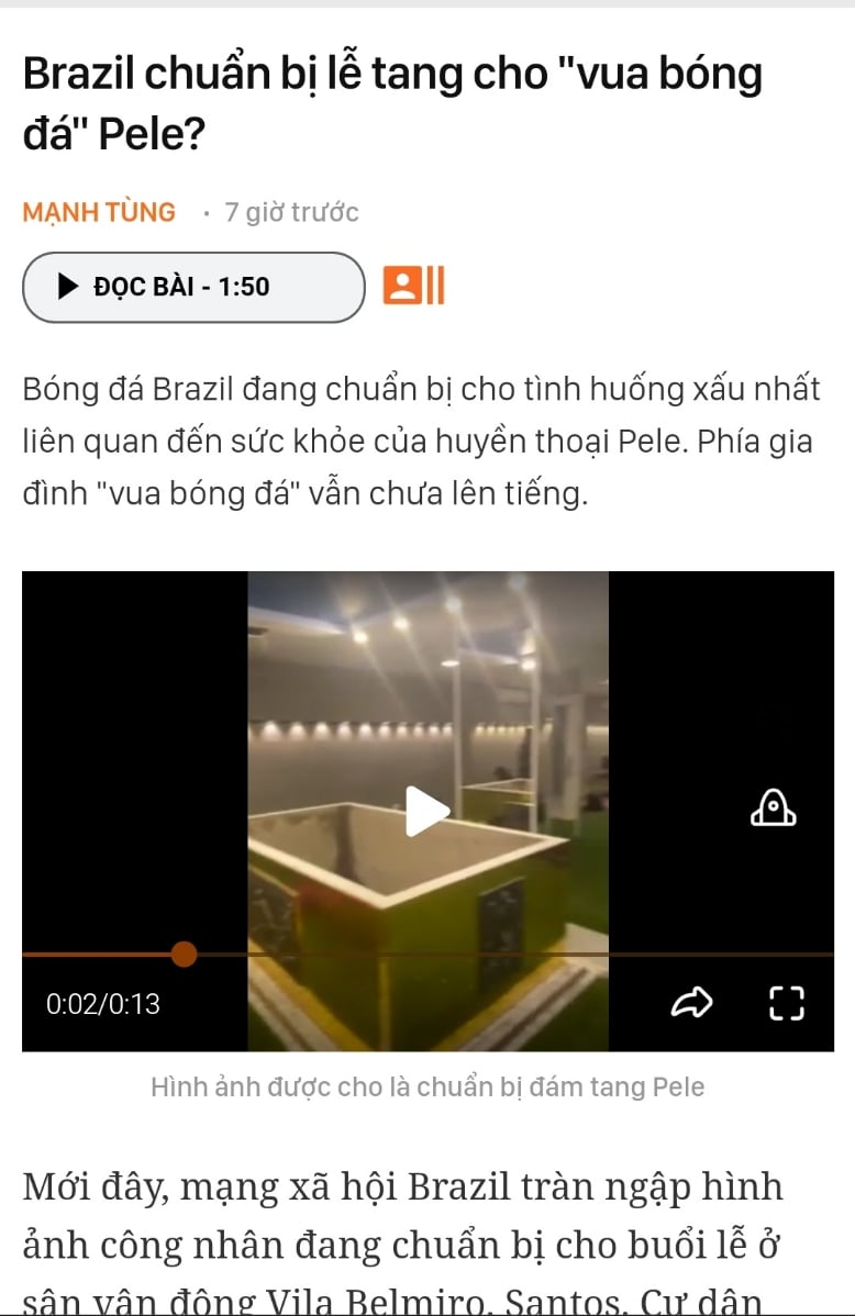 Vua bóng đá  Pele của Brazil chuẩn bị đăng xuất khỏi Trái Đất :D