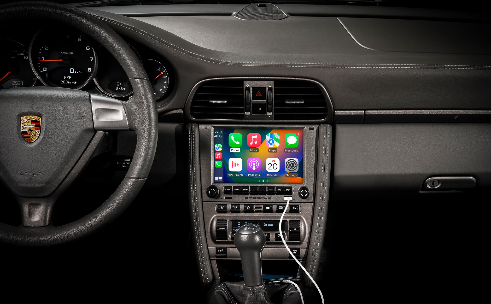 Xe Porsche đời cũ có thể gắn màn hình cảm ứng có Apple Carplay chính hãng, giá 1.475 USD