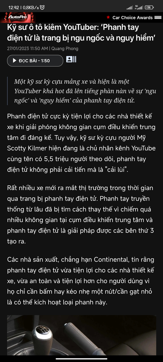 Kỹ sư ô tô kiêm YouTuber: ‘Phanh tay điện tử là trang bị ngu ngốc và nguy hiểm’