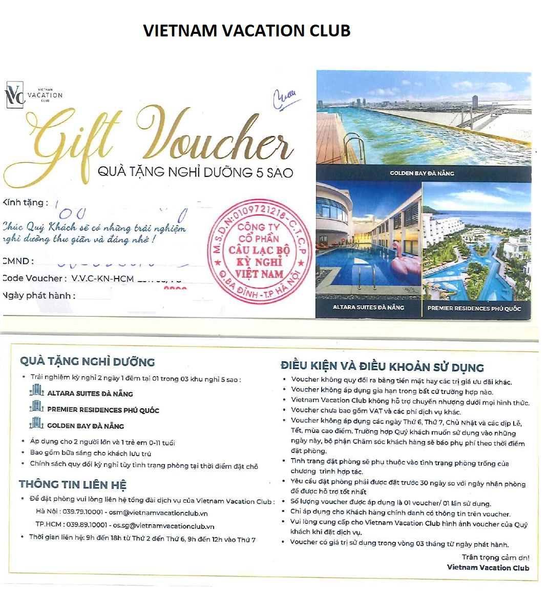 Tặng Voucher VVC việt nam vacation club tại resort và hứa hẹn đủ điều...