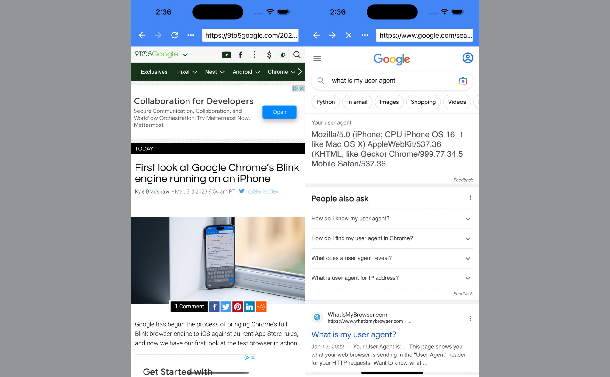 [Hình ảnh] Google Chrome trên iPhone nhưng chạy bằng engine Blink thay vì WebKit như Safari