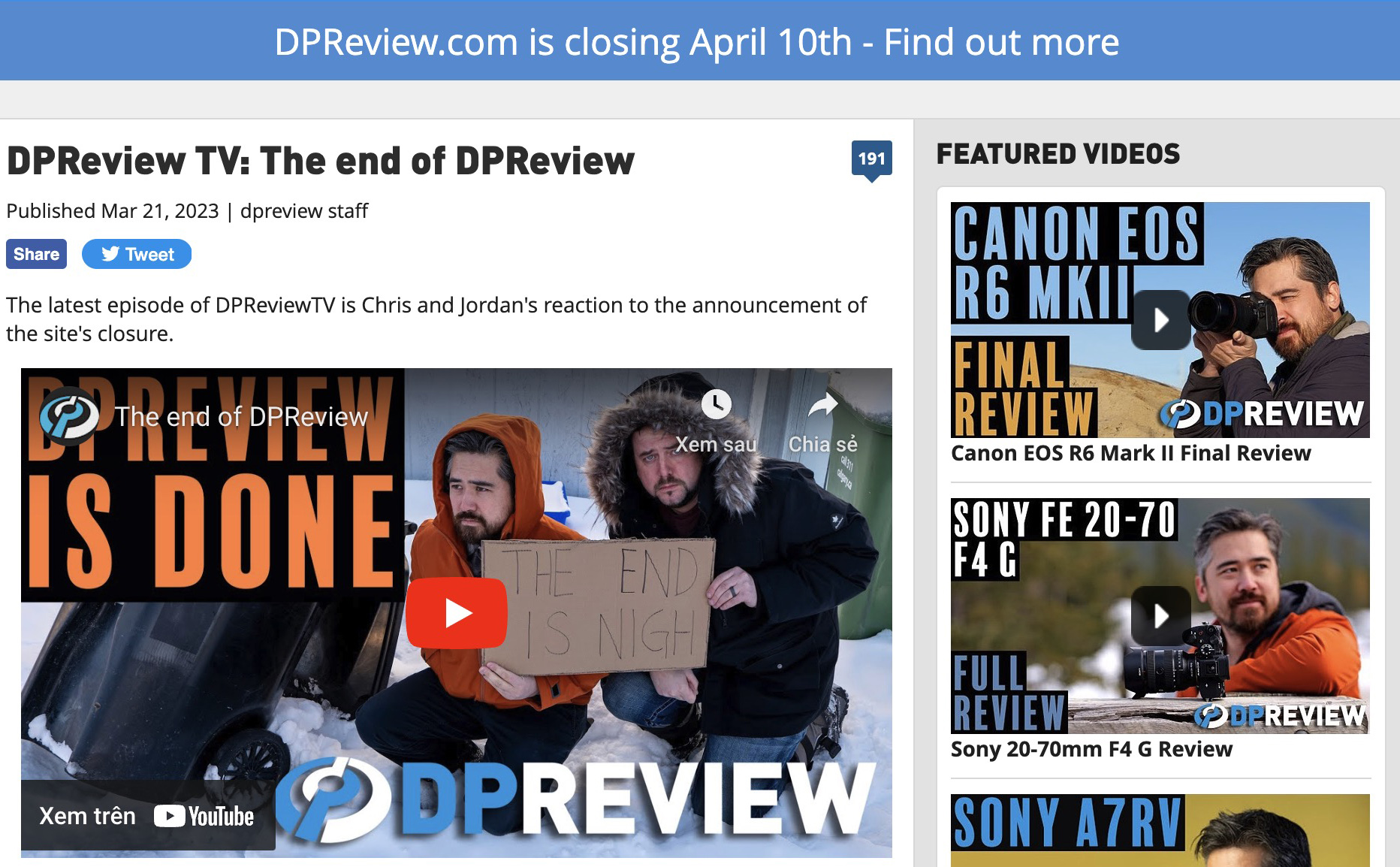 DPReview bị đóng, sẽ không còn post nội dung mới từ sau 10.4
