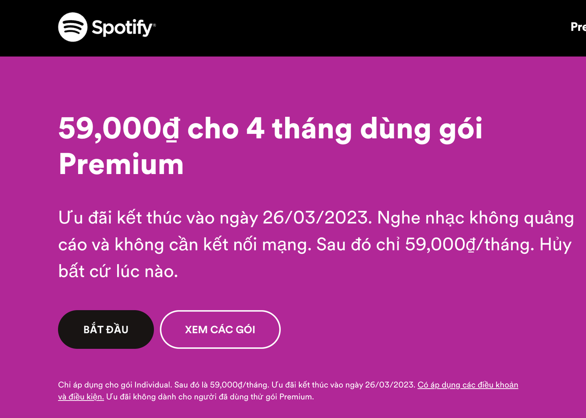 Spotify khuyến mãi 59,000 đ cho 4 tháng dùng gói Premium...