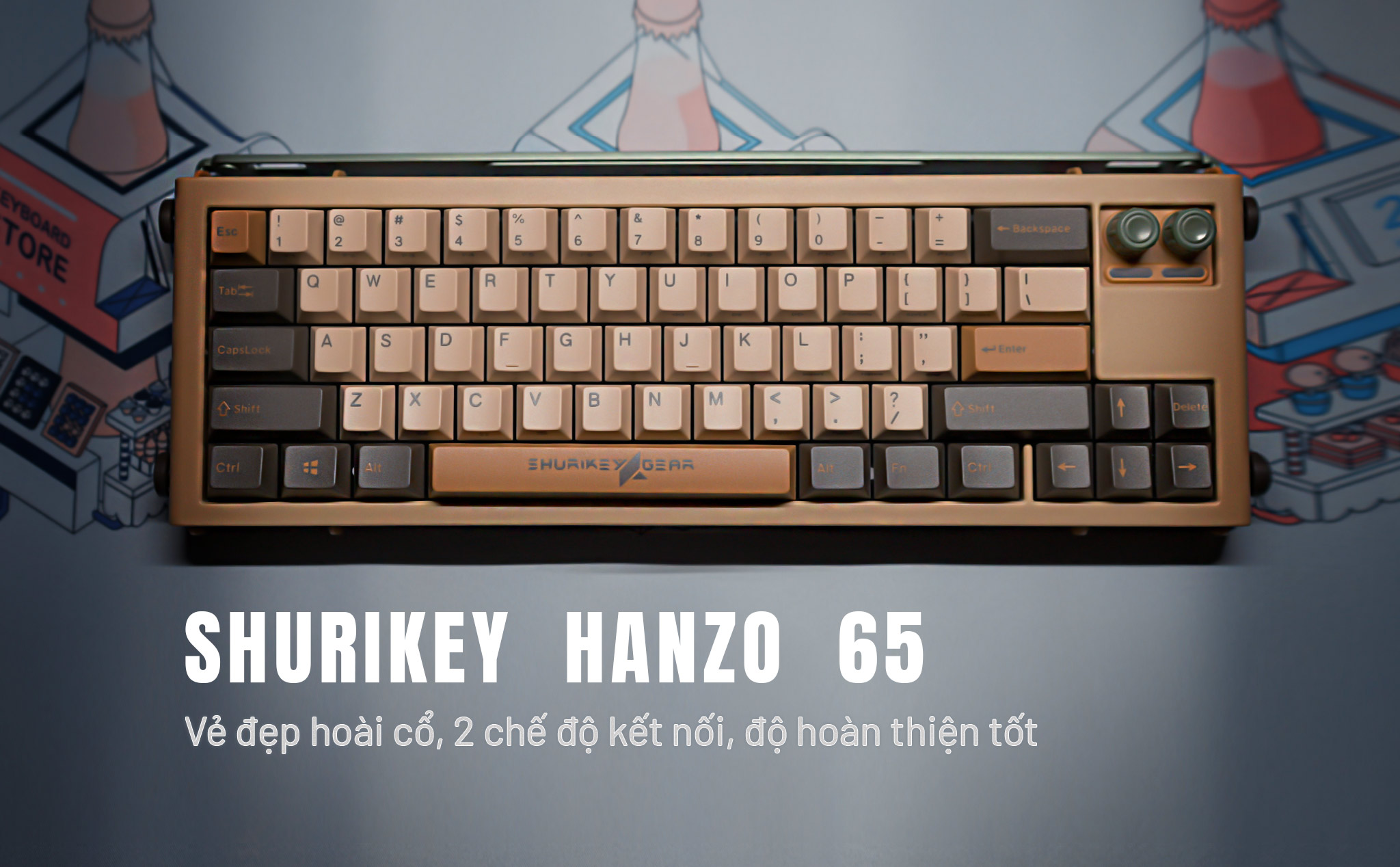 Trên tay bàn phím cơ Shurikey Hanzo65: Vẻ đẹp hoài cổ, 2 chế độ kết nối, độ hoàn thiện tốt.