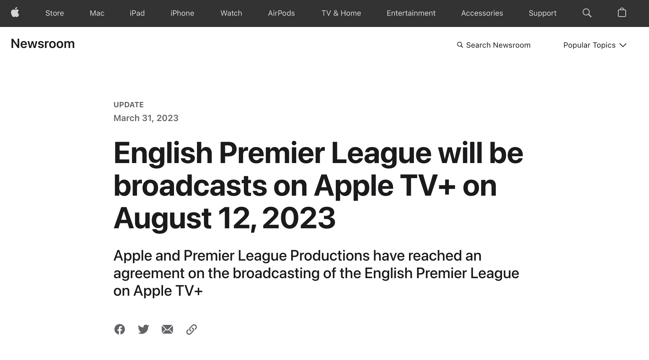 Apple sẽ phát sóng giải Ngoại Hạng Anh từ ngày 12/8/2023 trên Apple TV+