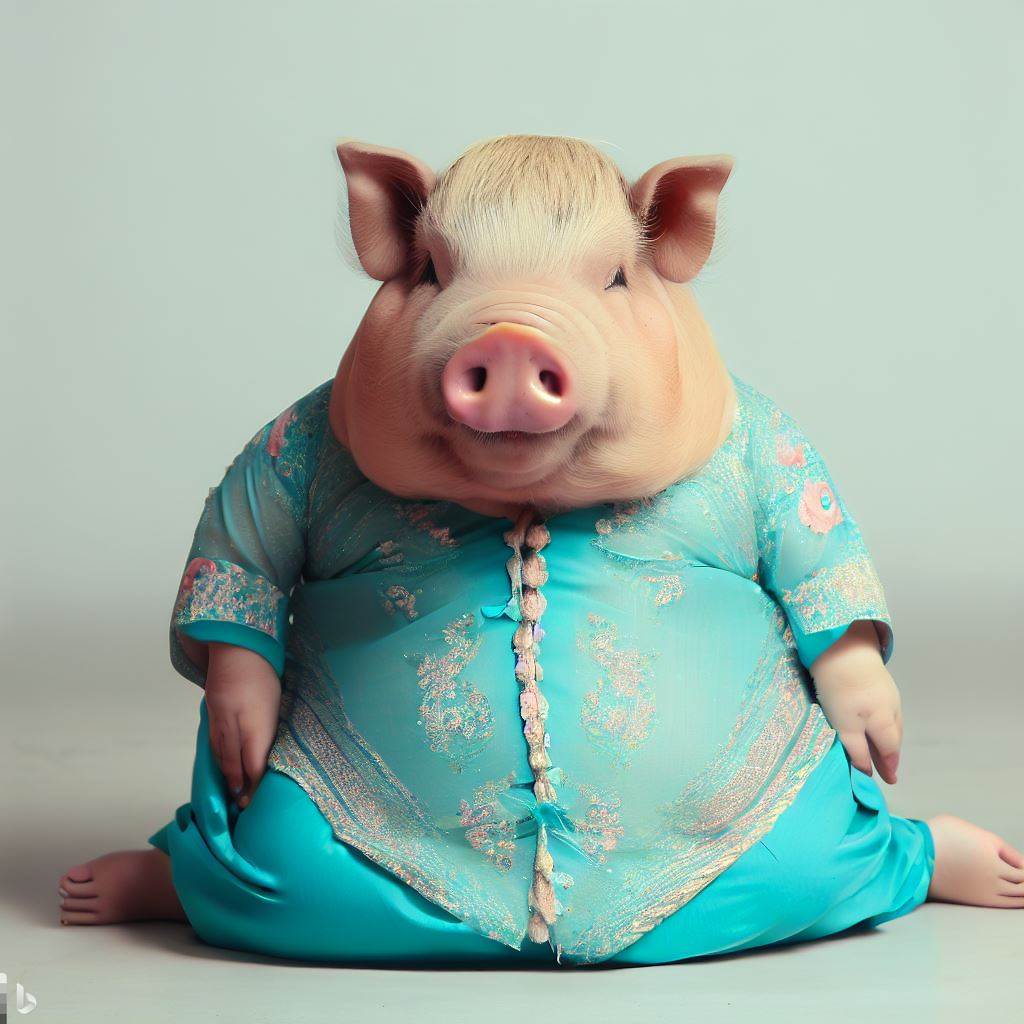 Bing AI: a fat pig wears aodai