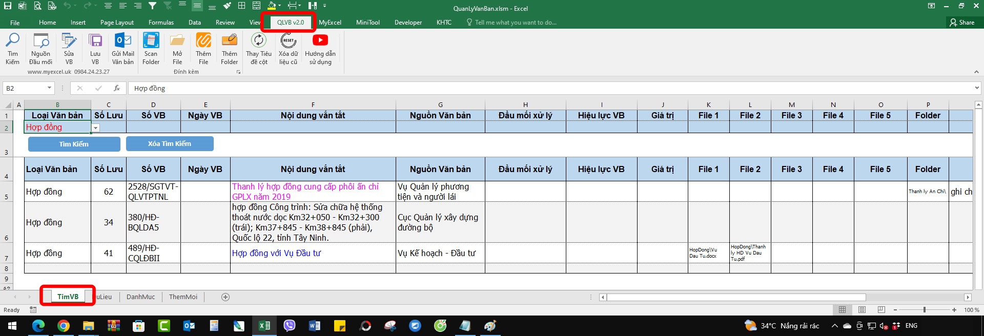 Hướng dẫn file quản lý văn bản bằng Excel minh họa cách tạo