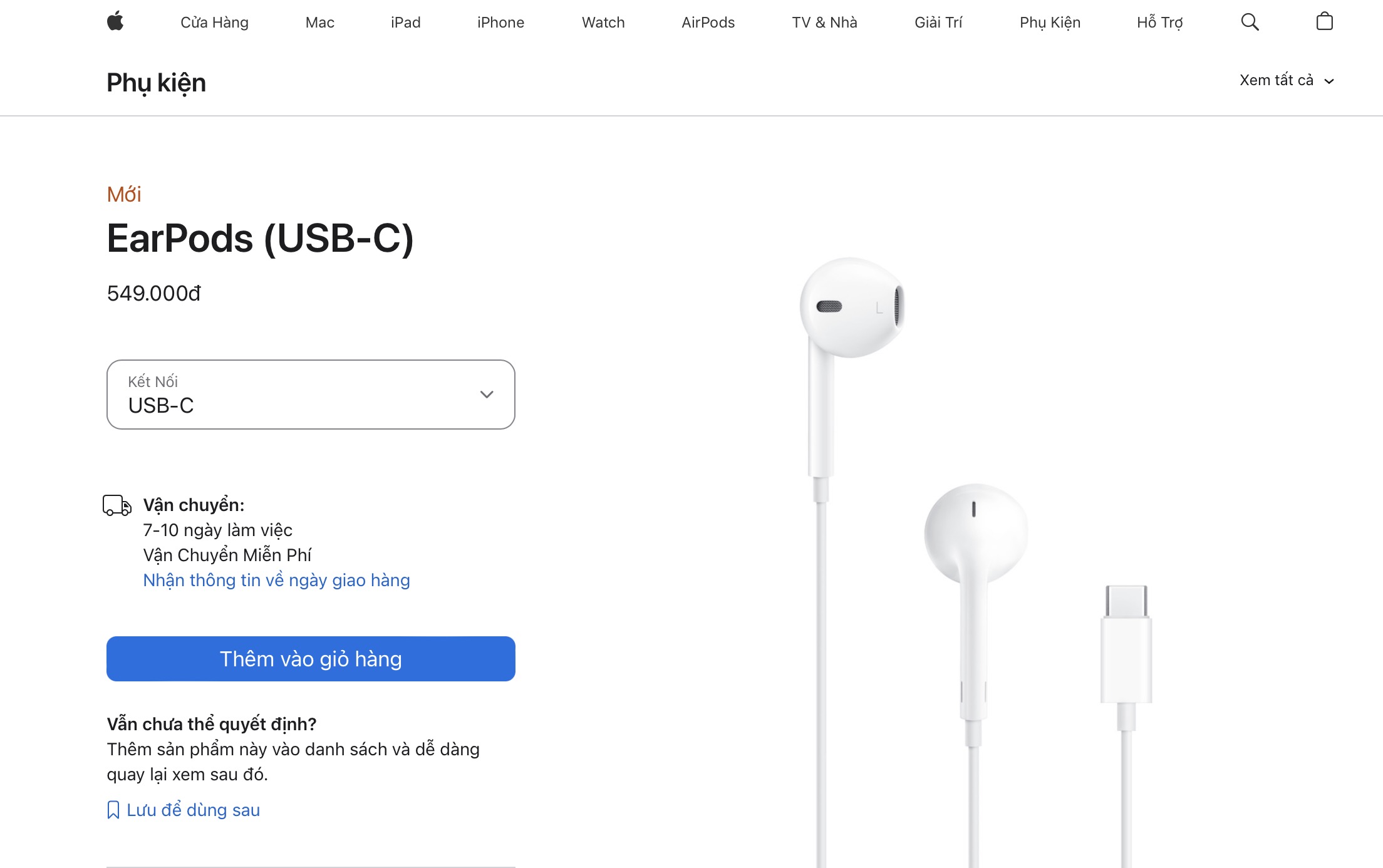 Apple bán EarPods USB-C với giá 549.000đ