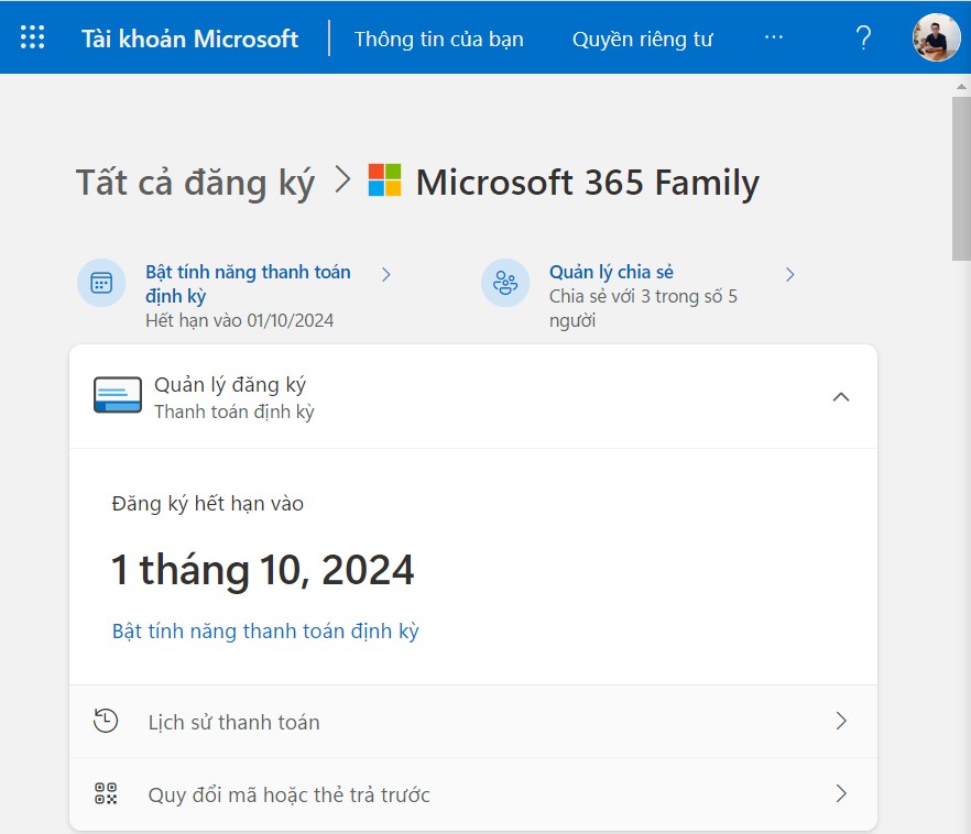 Hi anh em, mình đang cần share chung gói Microsoft 365 Family cho tiết kiệm
