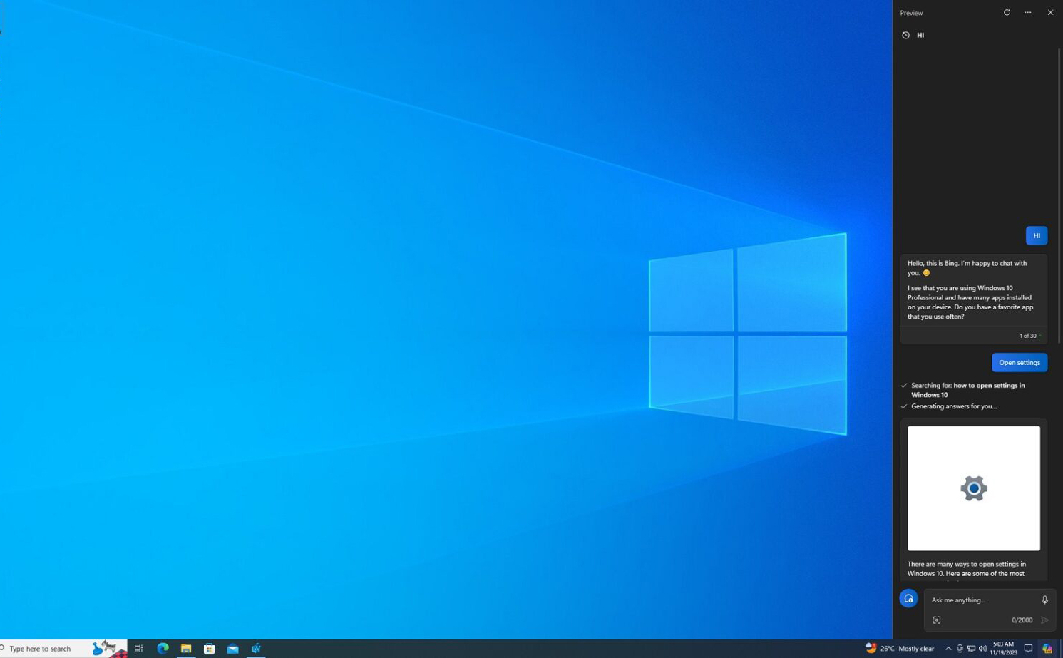 Hình ảnh Windows Copilot trên Windows 10