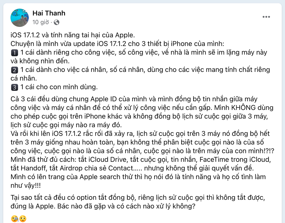 iOS 17.1.2 và tính năng tai hại của Apple.