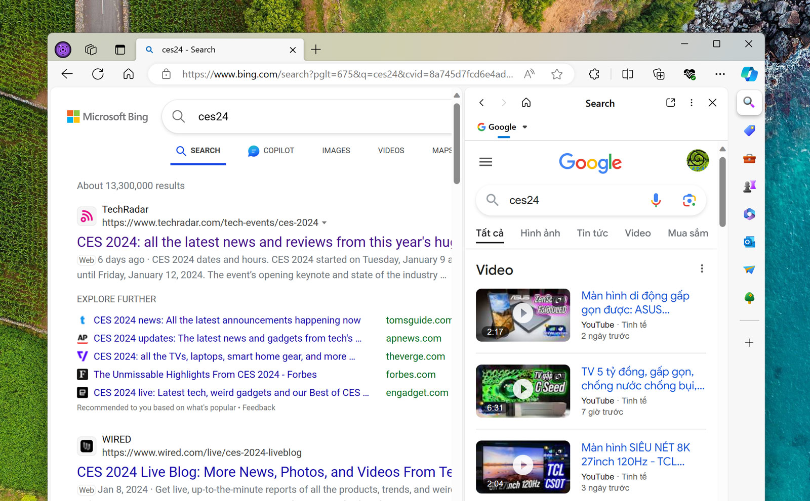 Cách tìm kiếm bằng 2 công cụ tìm kiếm khác nhau cùng một lúc trên Microsoft Edge
