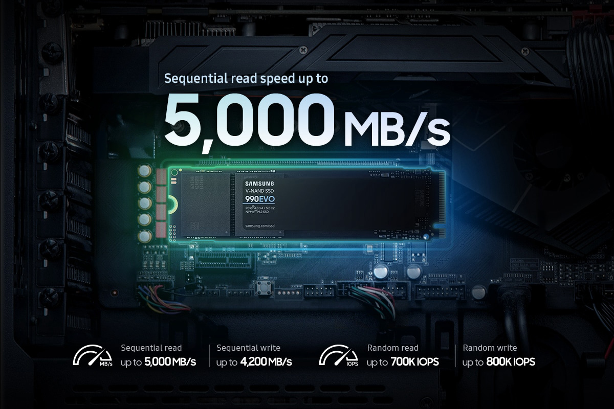 Samsung SSD 990 EVO mới đạt tốc độ lên đến 5.000MB/s, hỗ trợ cả PCIe 4 và PCIe 5