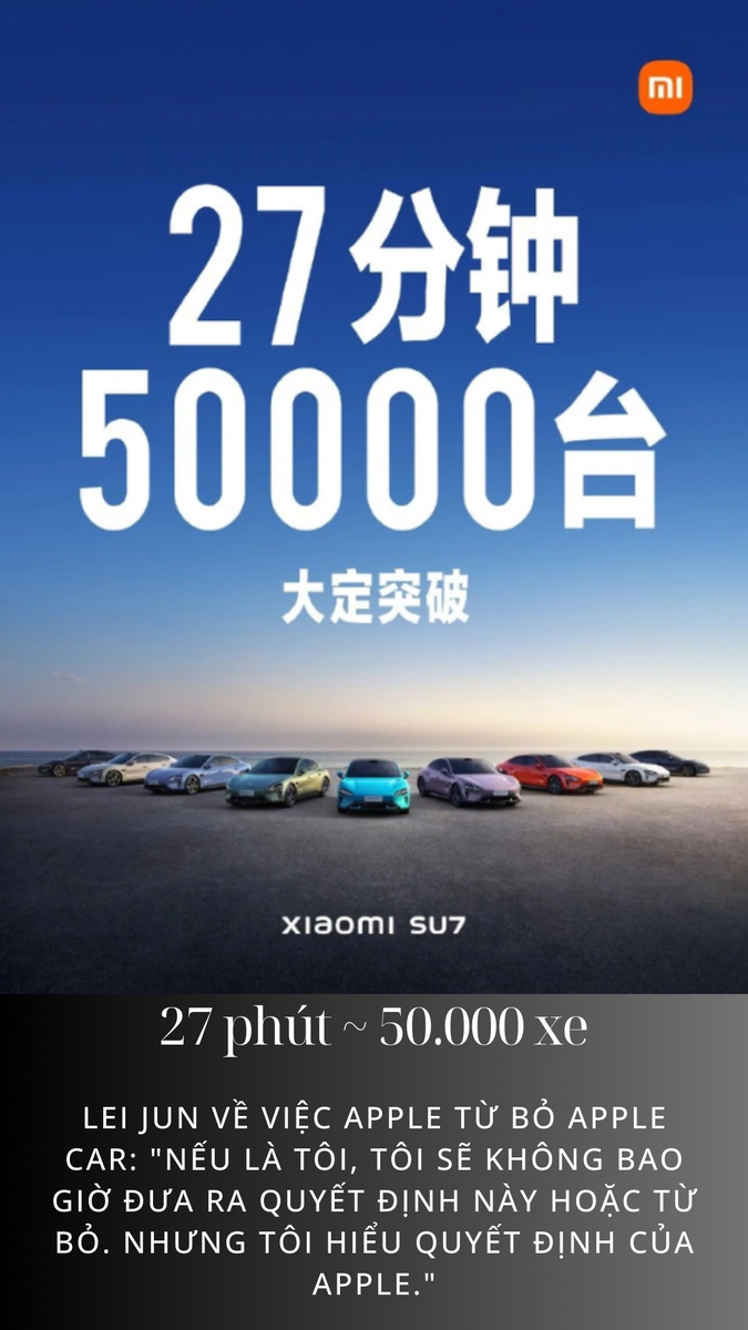 Xiaomi SU7, mở bán 27', bán hết 50.000 xe đợt đầu