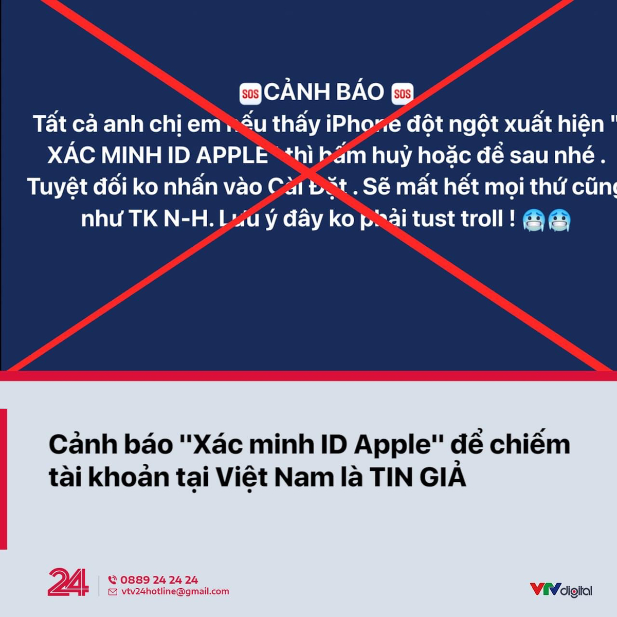 VTV24: Cảnh báo "Xác minh ID Apple" để chiếm tài khoản tại Việt Nam là TIN GIẢ