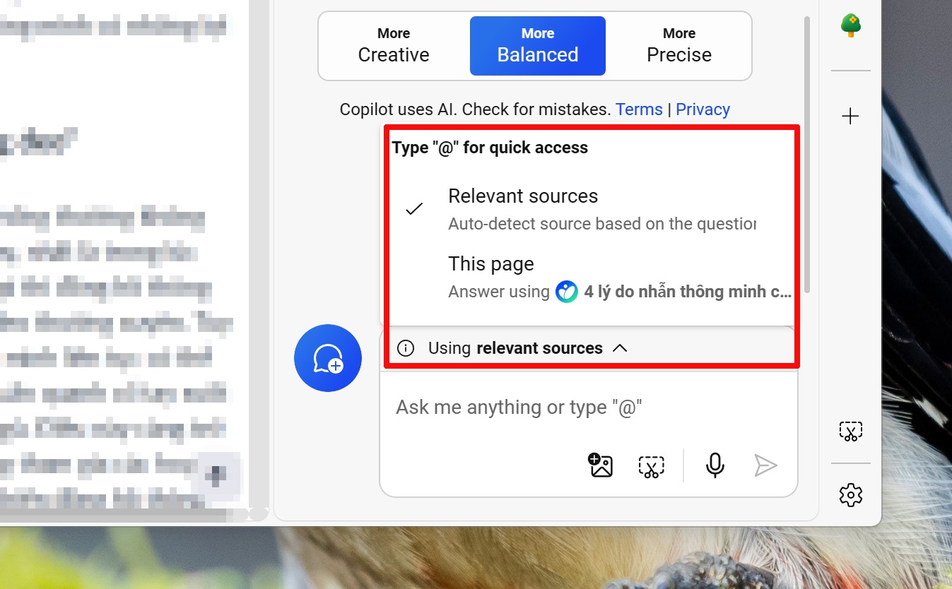 Copilot Microsoft Edge cho phép chọn nguồn thông tin để đưa ra câu trả lời