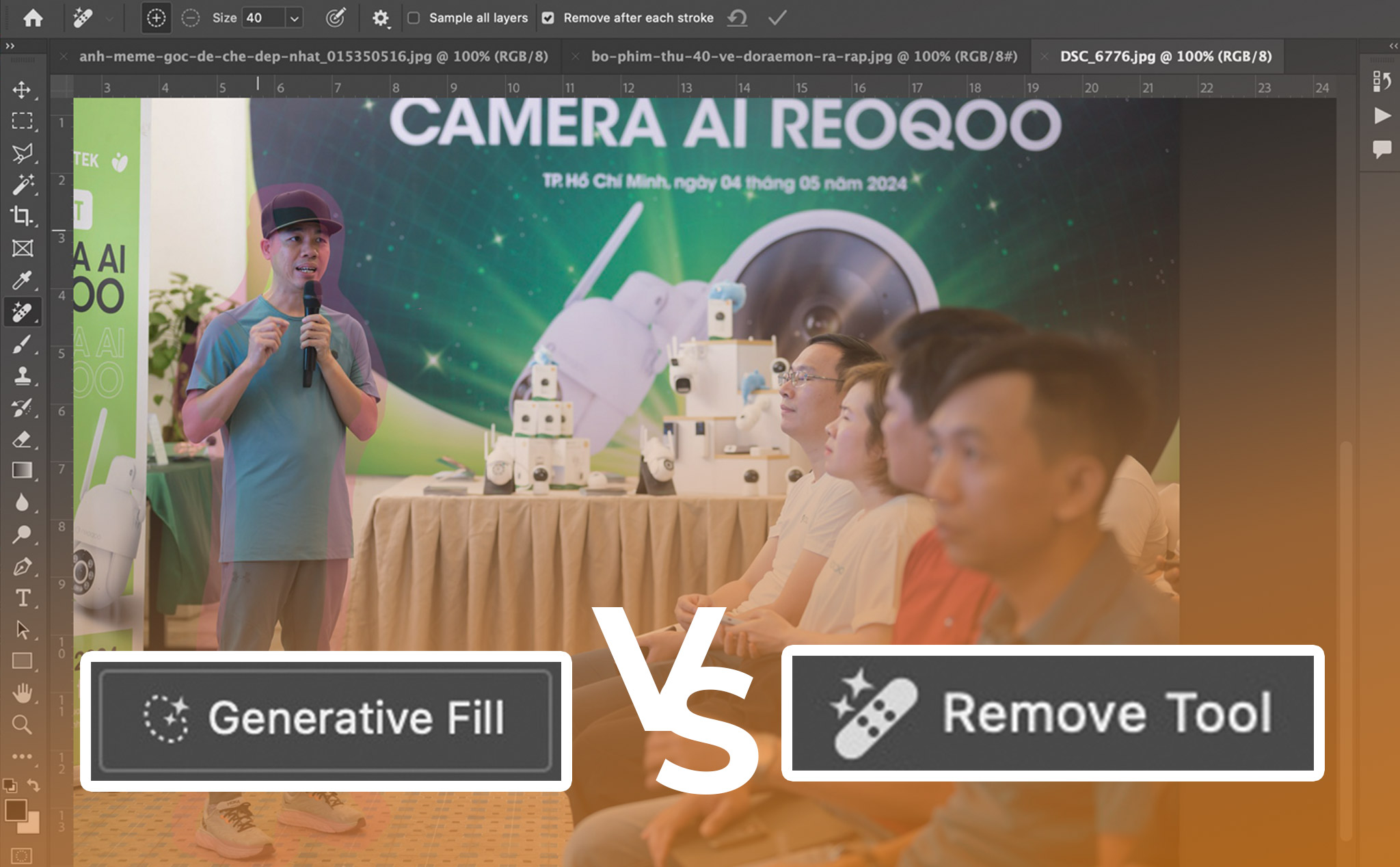 Xoá vật thể với Photoshop AI nên dùng Remove tool hay Generative Fill?